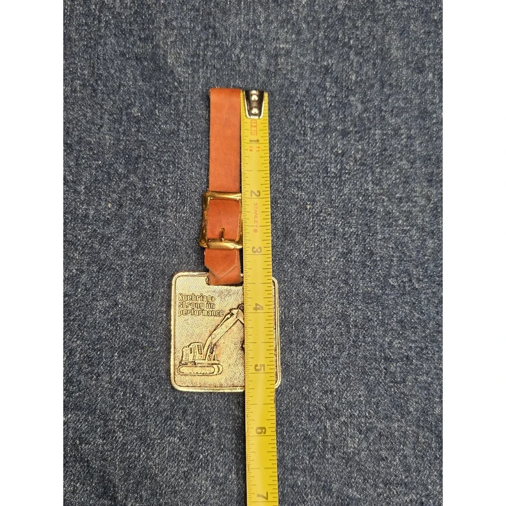 Koehring Excavator Brass and Leather Fob Suitcase Strap